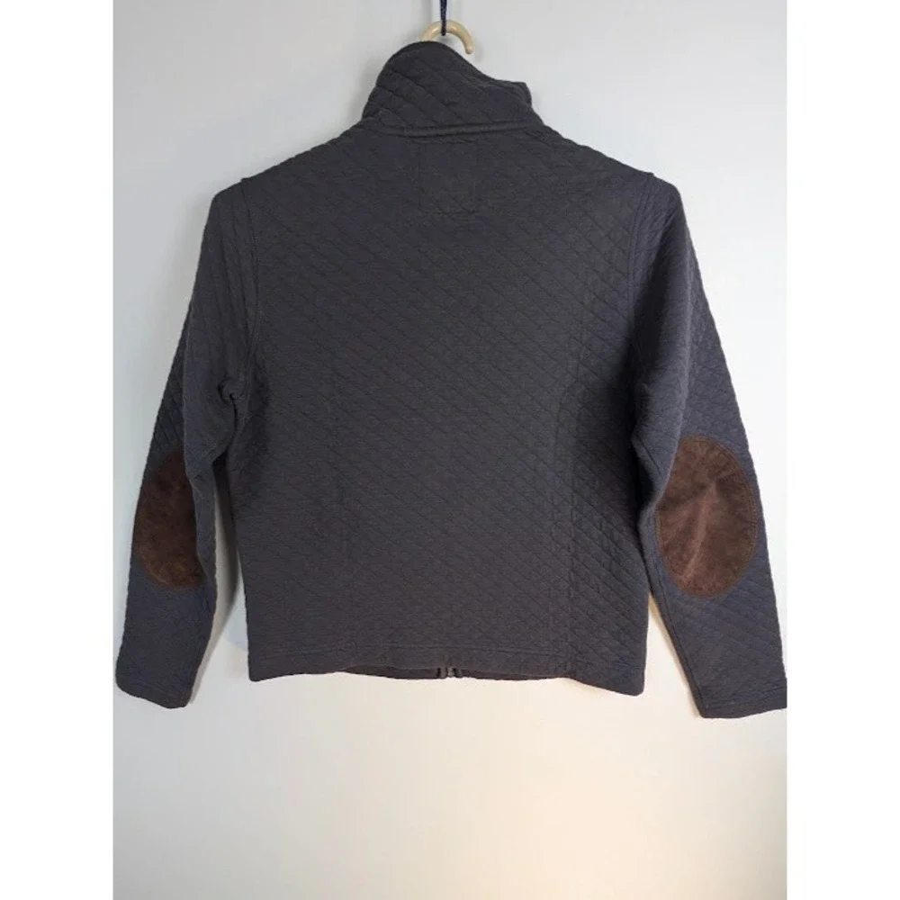Billy Reid Quilted Full Zip Jacket Mens SMALL Blue w/ Brown Elbow Patches